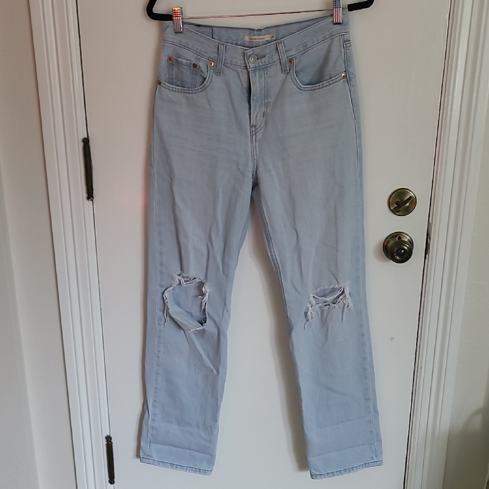 Levi's Light Blue Ripped Straight Leg Jeans